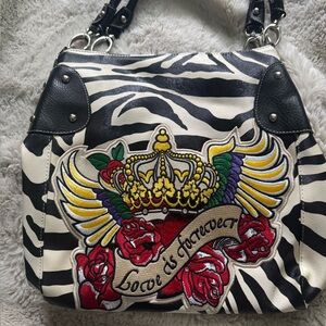 Zebra Print Women's Bag with Embroidered Design